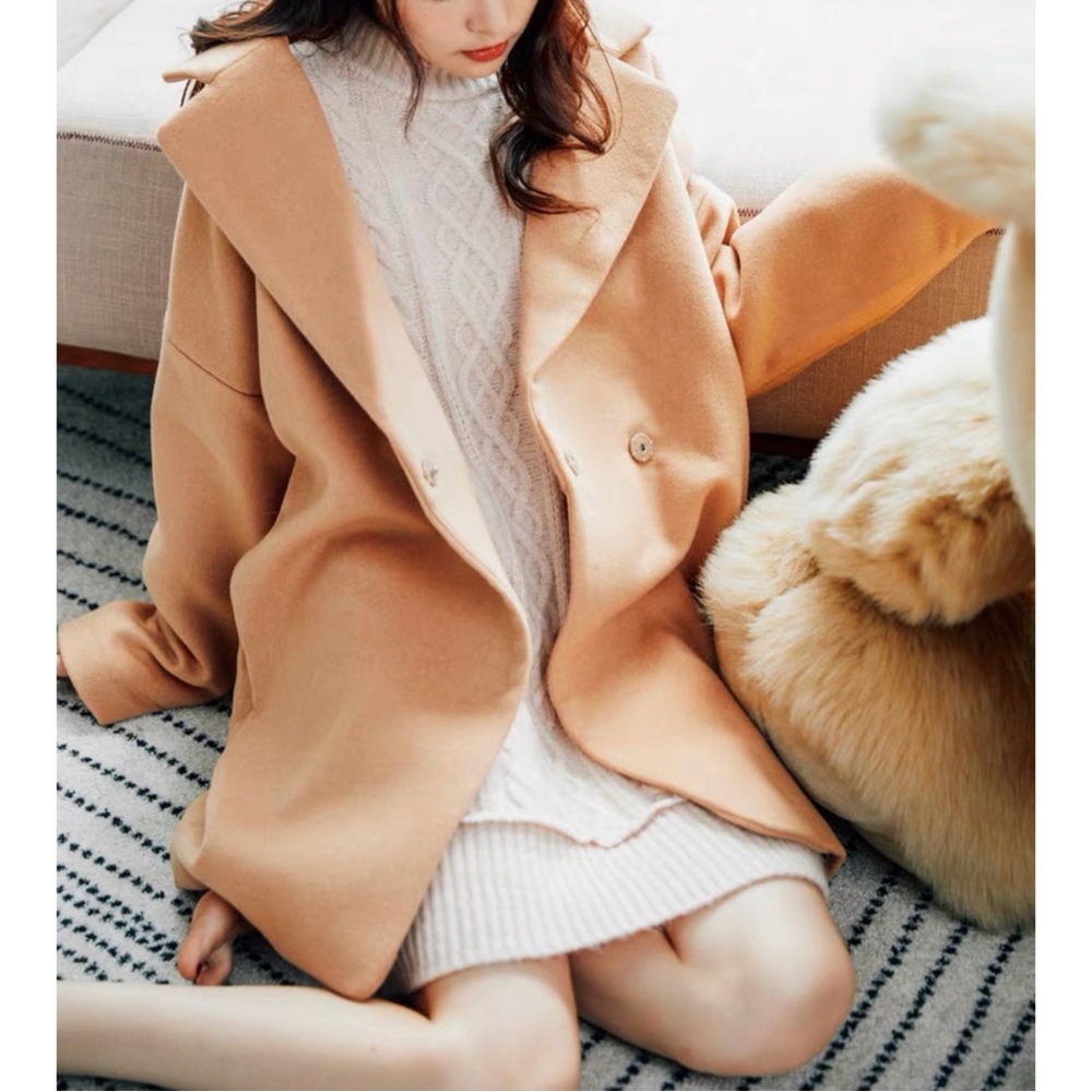 NICE CLAUP Wool Blend Mid-Length Coat Size S Camel Japan Kawaii Cute Spring